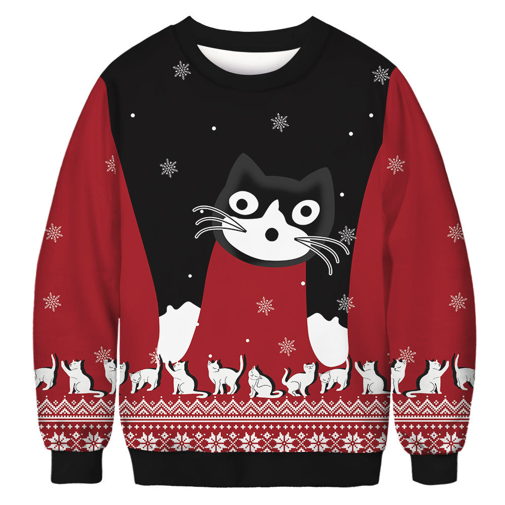 Unisex 3D Fun Cat Print Christmas Sweatshirt