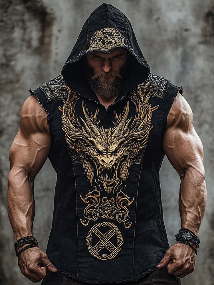 Men's Print Dragon Tribal Jacquard Inspired Tank Top Hoodie