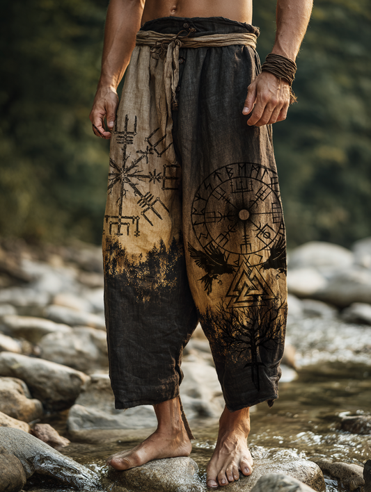 Men's Viking Yggdrasill Gradient Tribal Totem Nordic Casual Linen Pants