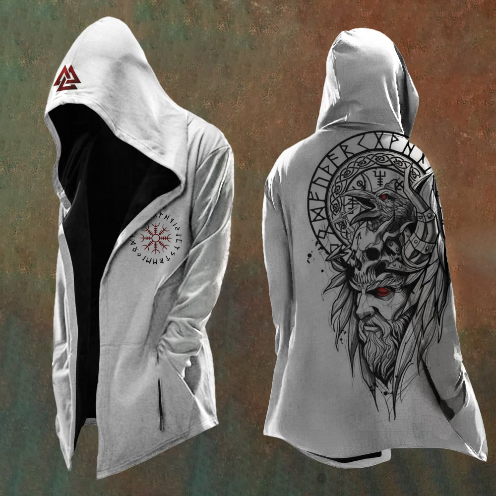 Men's Nordic Mythology Vikings Printed Odin Totem Vintage Hooded Jacket