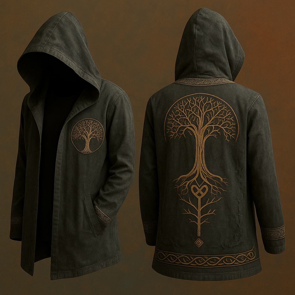 Men's Viking Tribal Runes Tree Of Life Vintage Totem Hooded Jacket