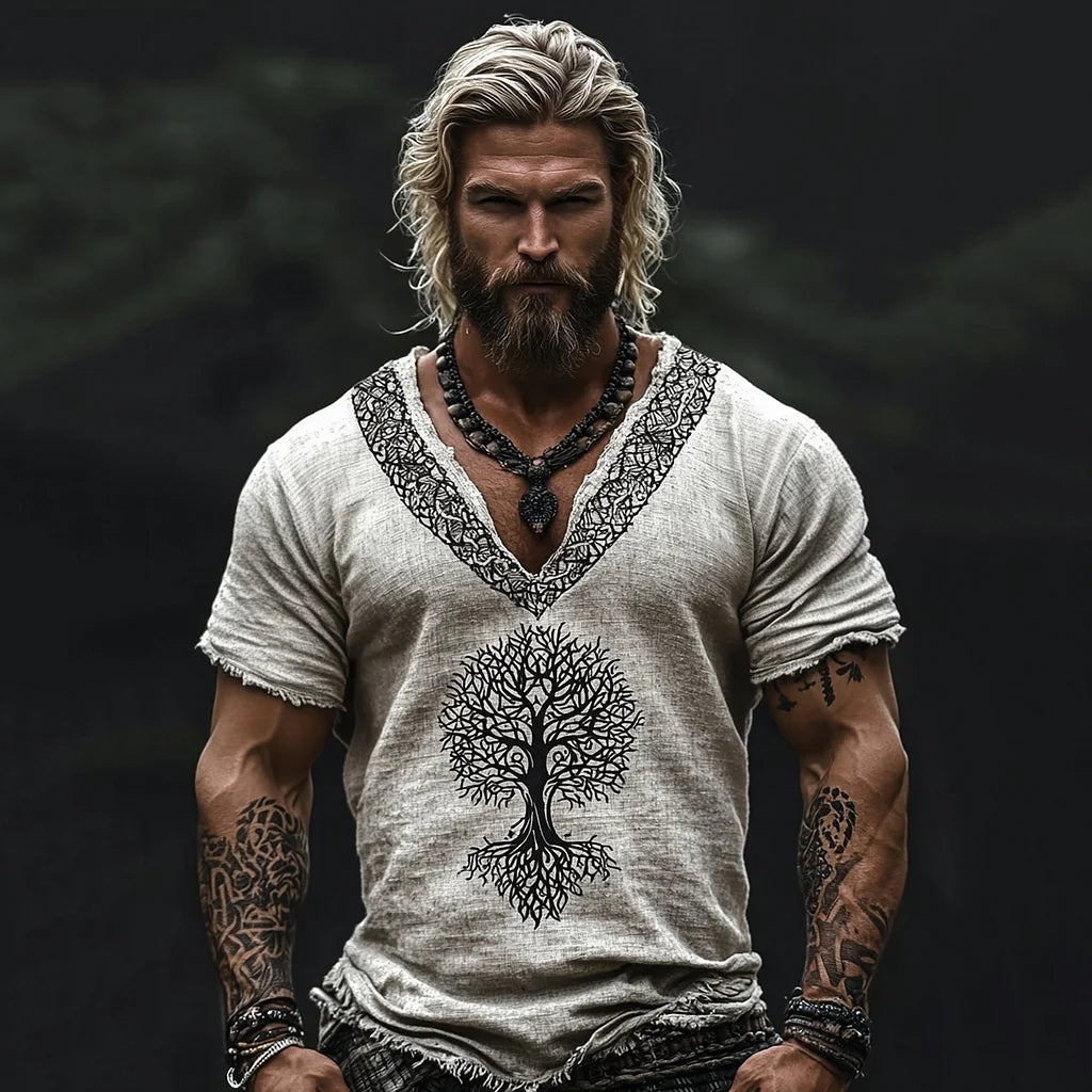 Men's Viking Tribal Celtic Knot Tree Of Life Odin Vintage Print T-shirt