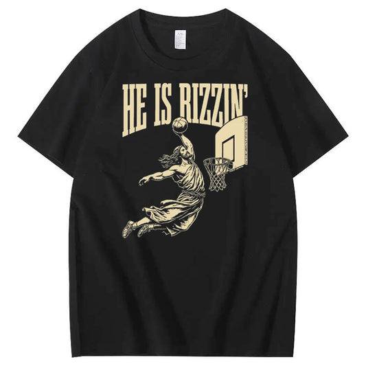 He Is Rizzin Christian Pattern Printing Print Crew Neck T-Shirt