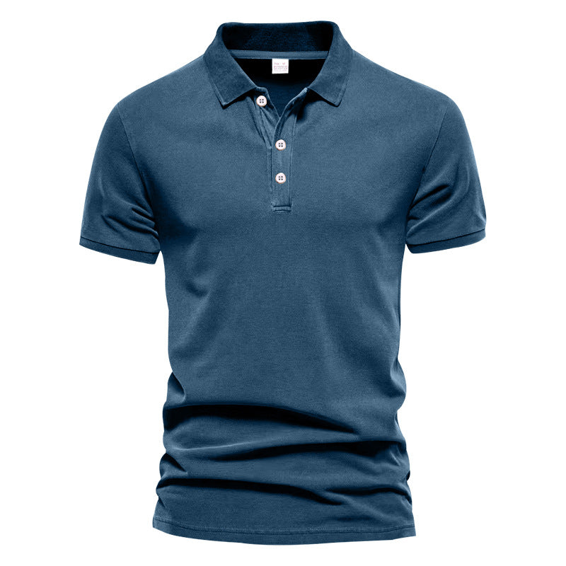 Men's Striped Twill Short Sleeve Lapel Polo Shirt