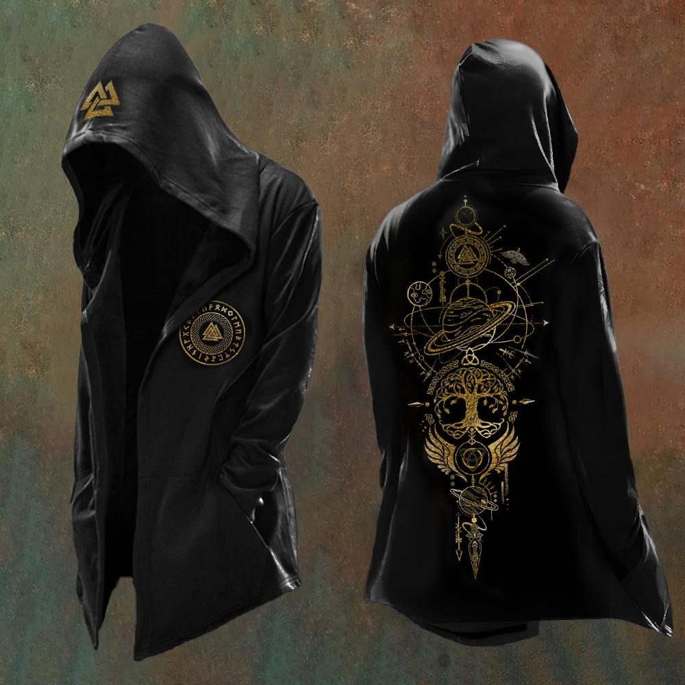 Men's Vikings Mythology Printed Vintage Hooded Jacket