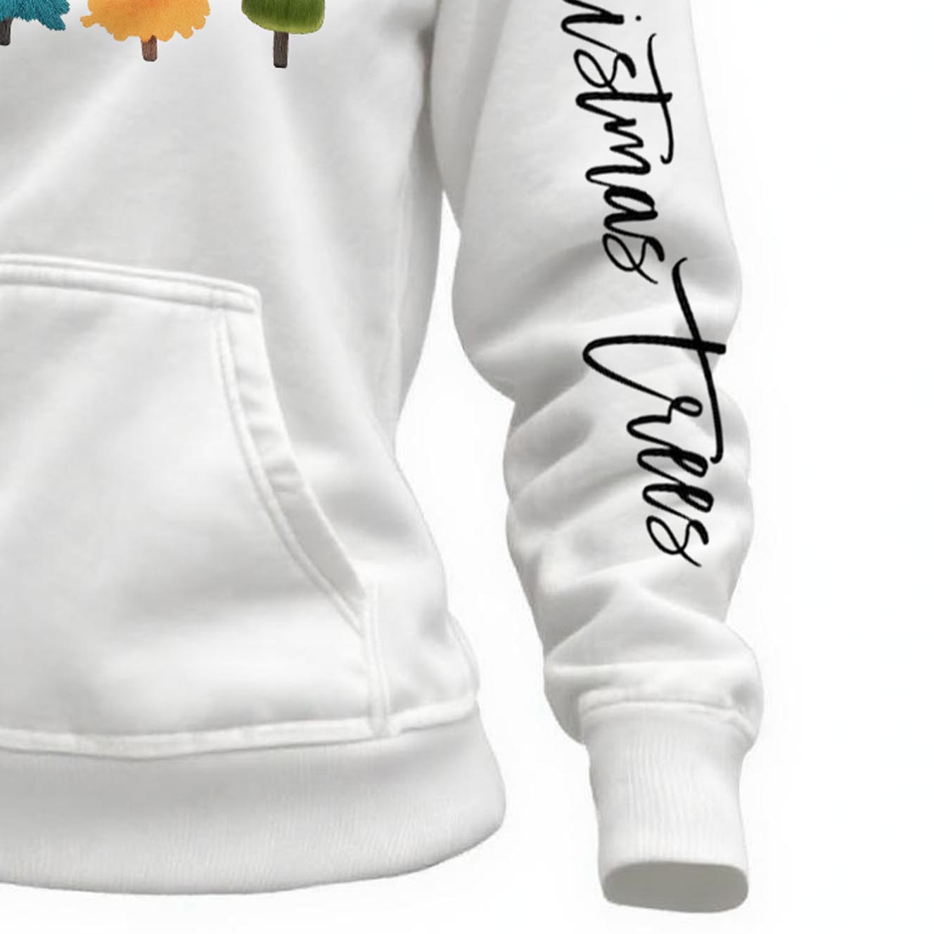Women's Vintage Merry Christmas Tree Print Pocket Quarter-Zip Fleece Lapel Ugly Christmas Sweatshirt