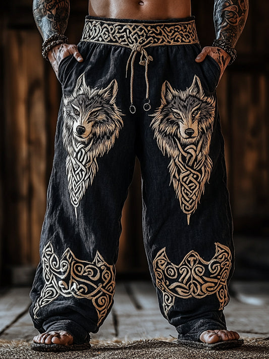 Men's Viking Nordic Celtic Knot Fenrir Wolf Pattern Pants