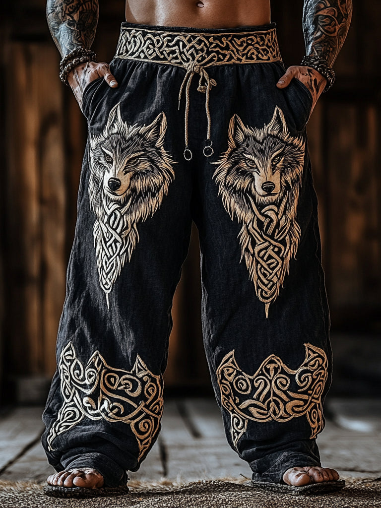 Men's Viking Nordic Celtic Knot Fenrir Wolf Pattern Pants