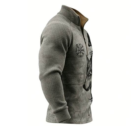 Nordic Viking Style Wolf&Raven Totem Casual Long-Sleeve Shirt