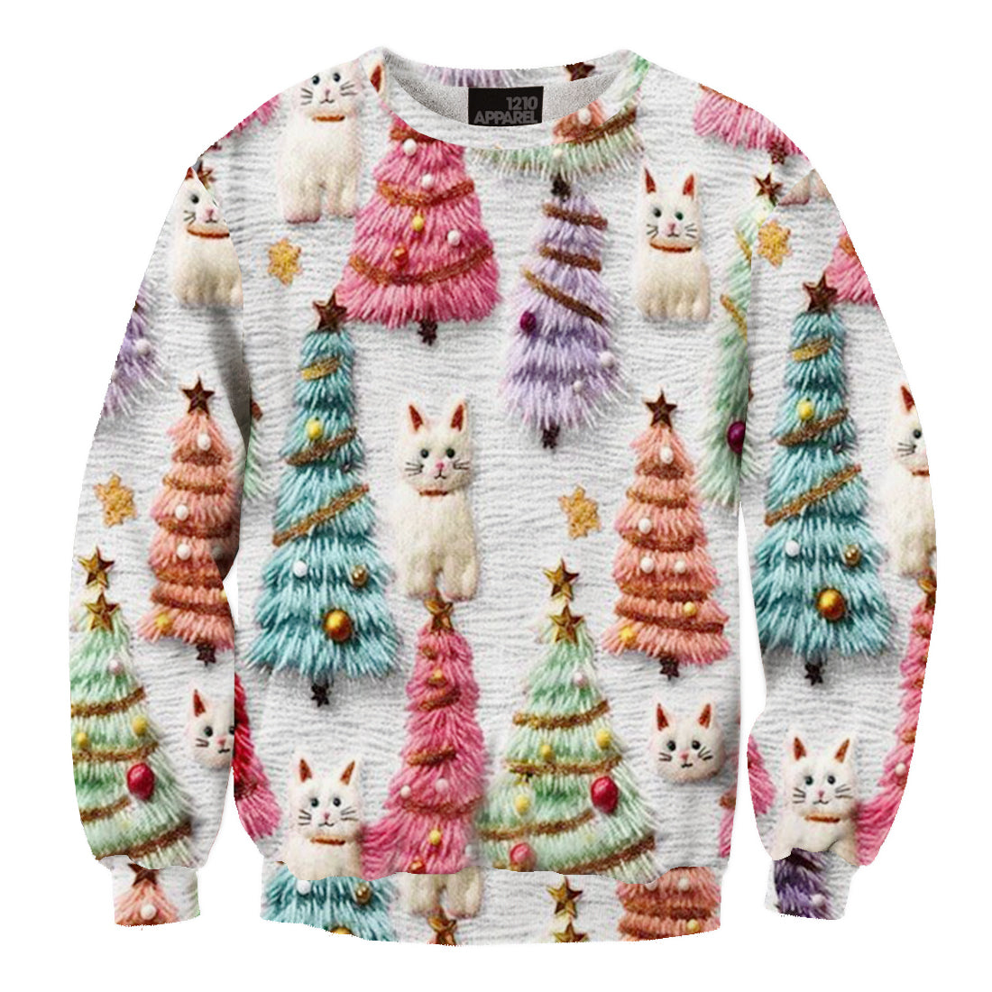 Unisex Christmas Tree Cat Print Ugly Christmas Sweater