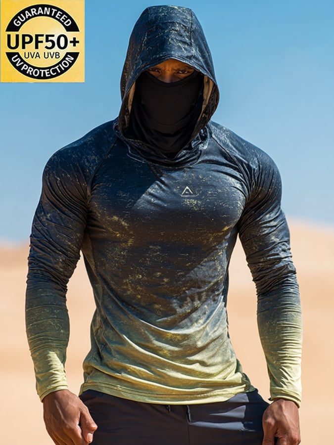Men's Outdoor Sun Protection Breathable Cool Mask Hooded Sun Protection Long-Sleeved Top