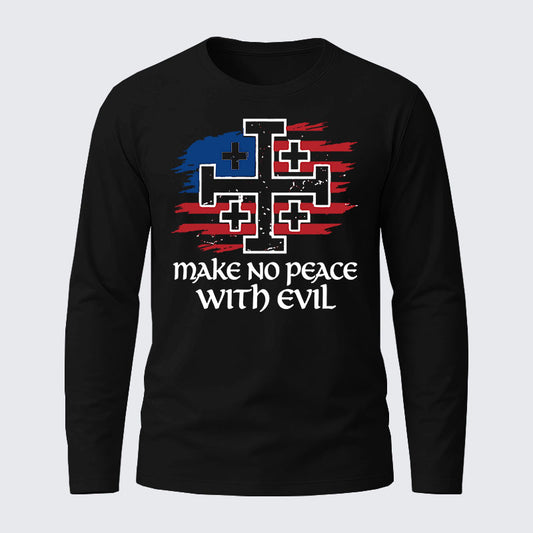 Make No Peace with Evil Jerusalem Cross United States Flag Cotton Long Sleeve T-Shirt