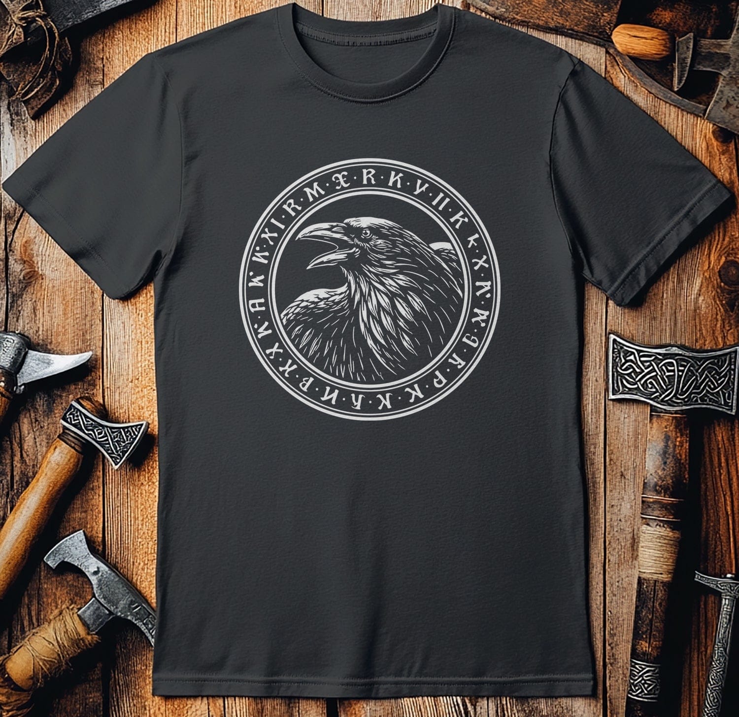 RAVEN WITH RUNES CIRCLE 028 T Shirt US