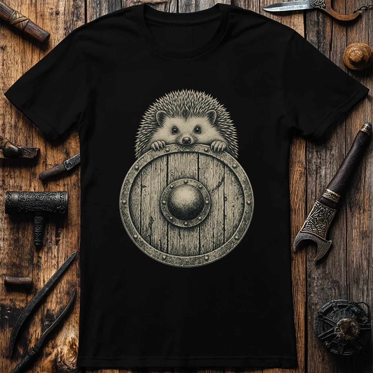 Hedgehog Shield Bearer Viking T-Shirt EU