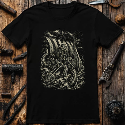 Kraken Takes The Longship Viking T-Shirt US