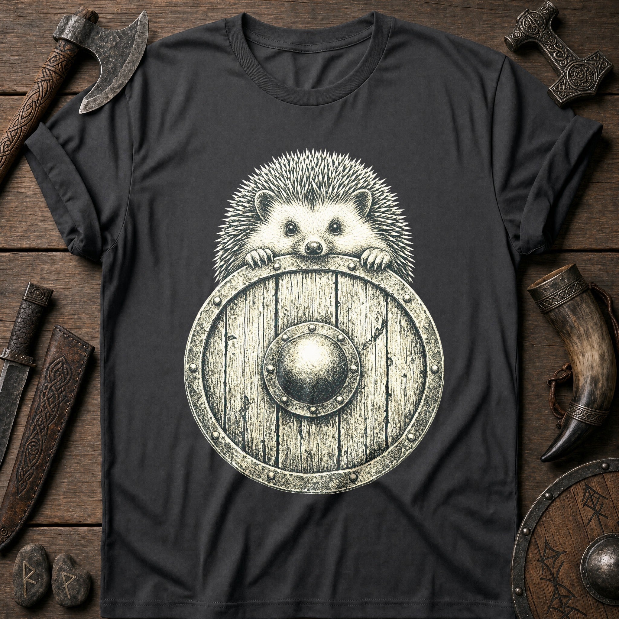 Hedgehog Shield Bearer Viking T-Shirt US