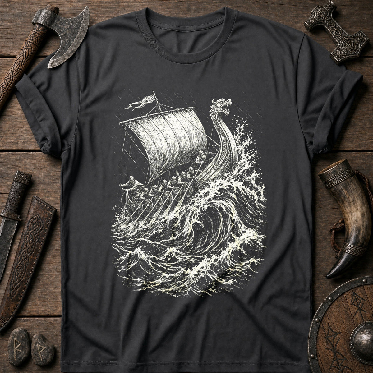 Longship Through The Storm Viking T-Shirt US