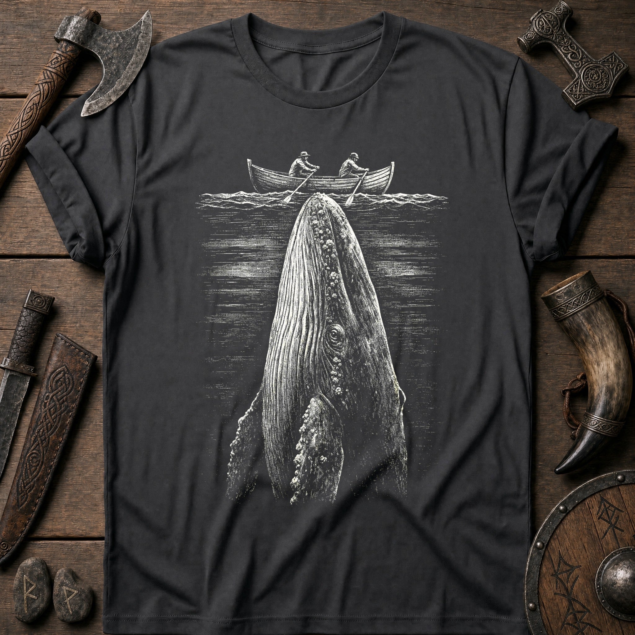 Whale Beneath The Rowboat Viking T-Shirt US