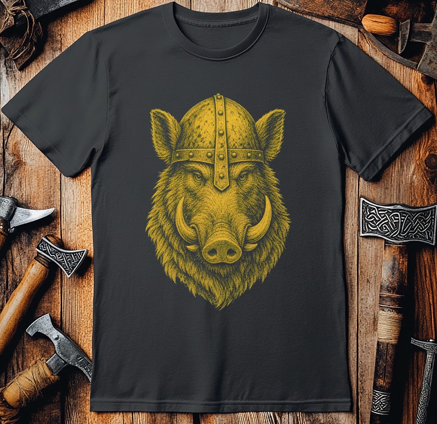 Boar In Iron Helm Viking T-Shirt US