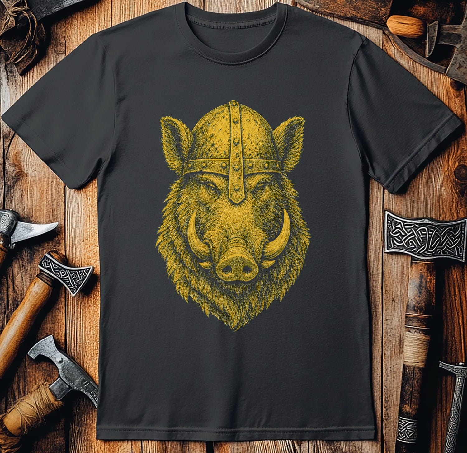 Boar In Iron Helm Viking T-Shirt EU