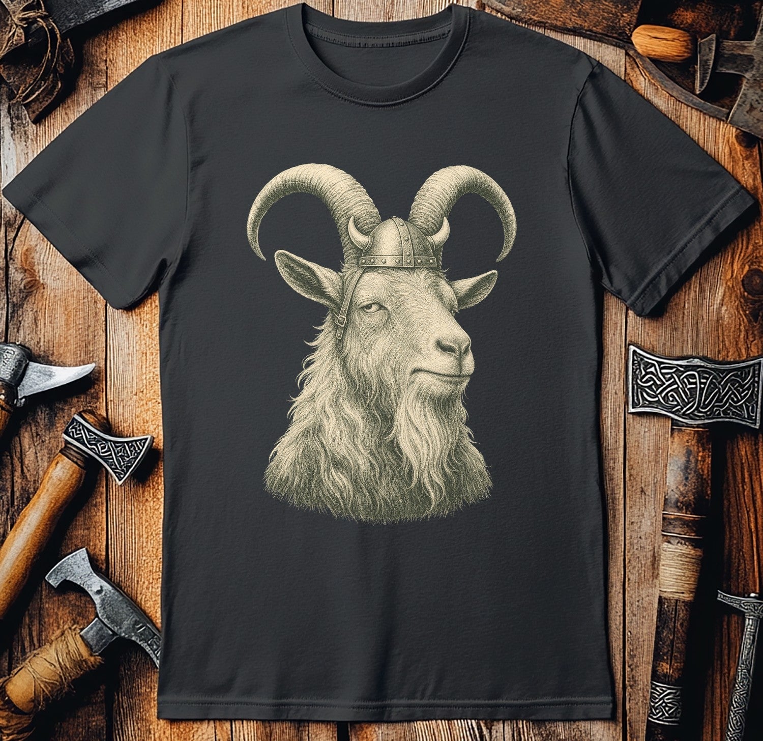 Goat Helm Between Horns Viking T-Shirt US