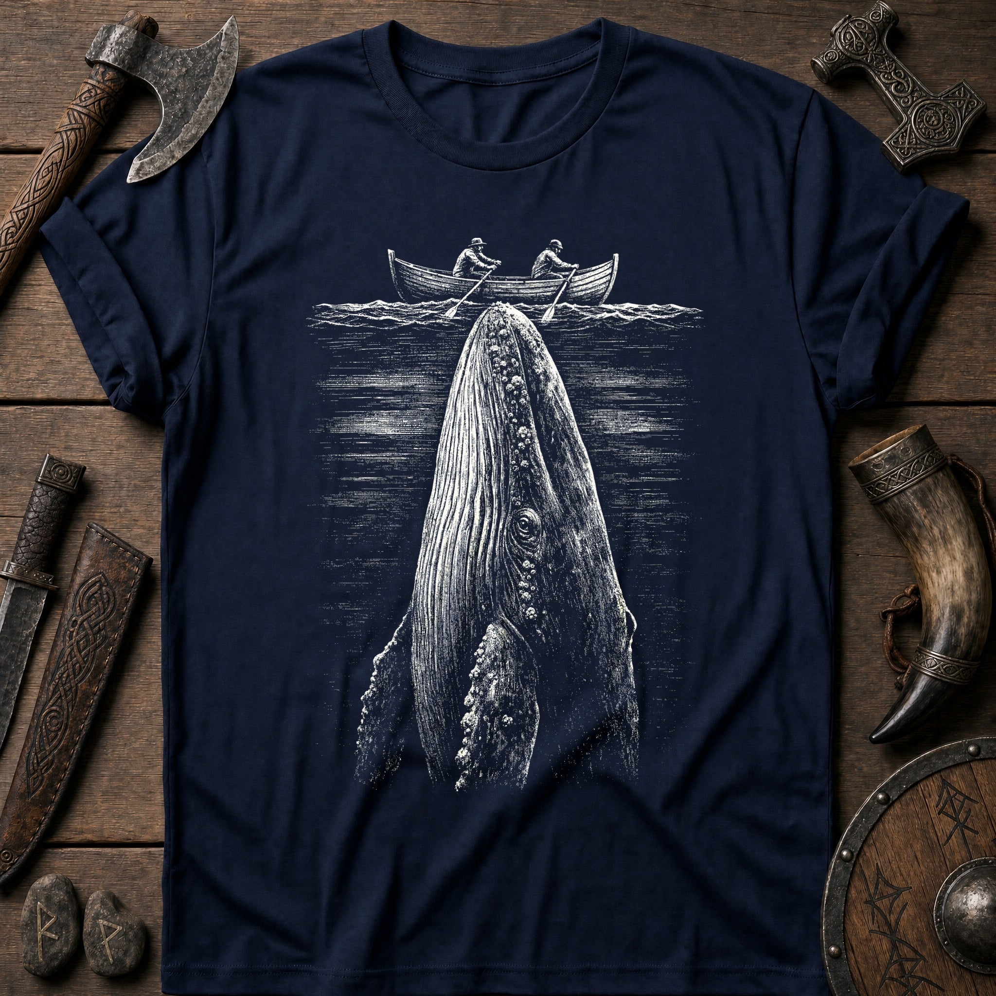 Whale Beneath The Rowboat Viking T-Shirt US