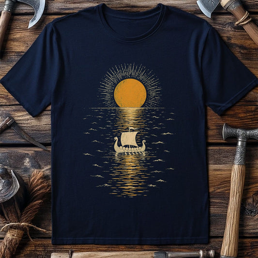 Midnight Sun Mirror Sea Viking T-Shirt US