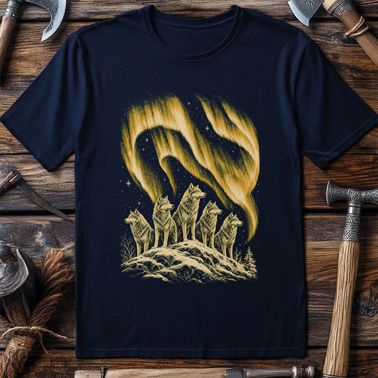 Wolfpack Under Amber Aurora Viking T-Shirt US