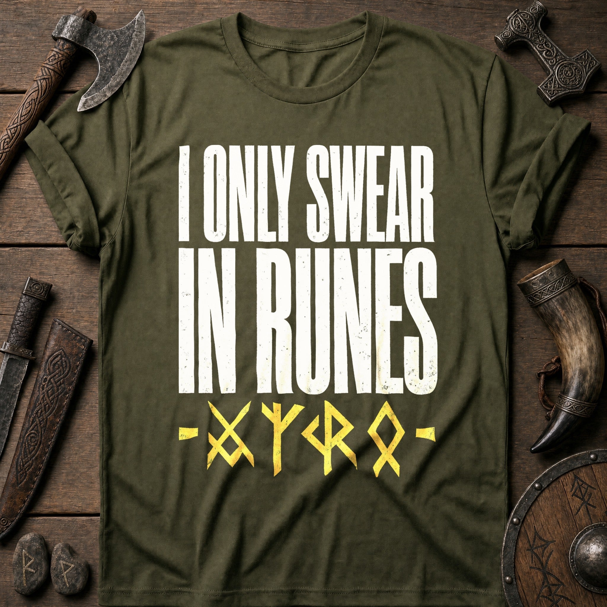 I Only Swear In Runes Viking T-Shirt US
