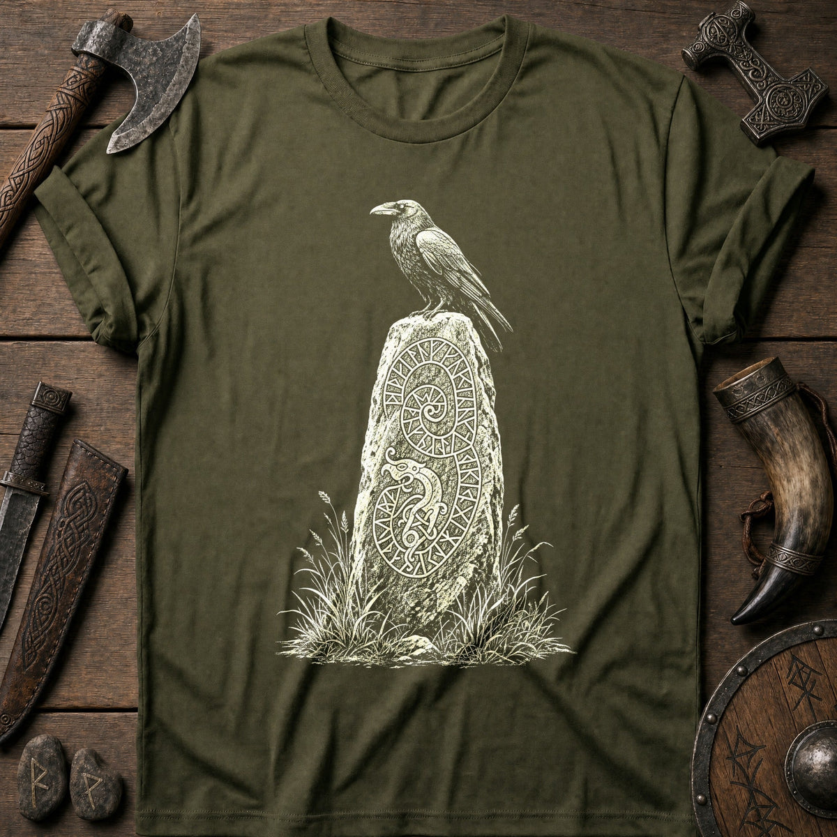 Raven On The Runestone Viking T-Shirt US