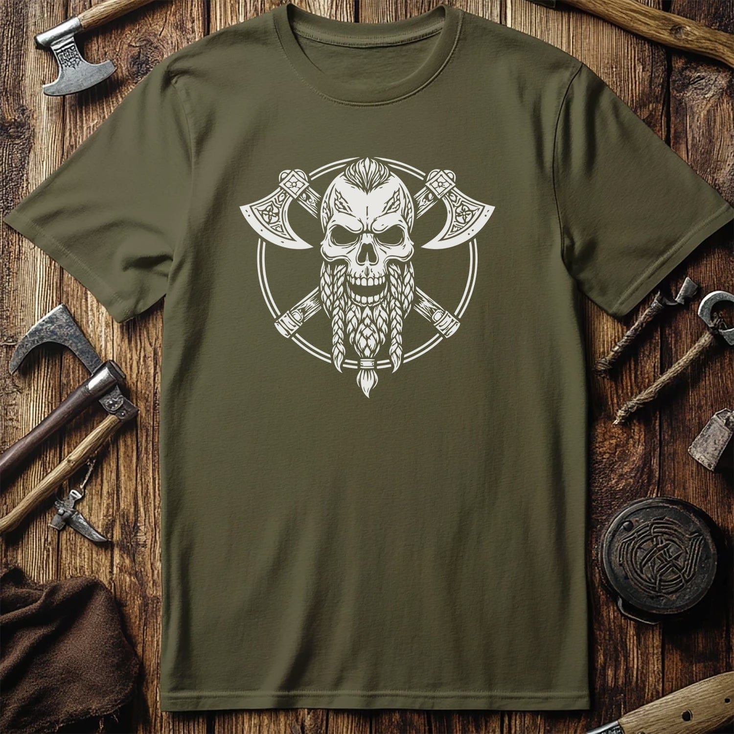 Viking Skull Crossed Axes 028 T Shirt US