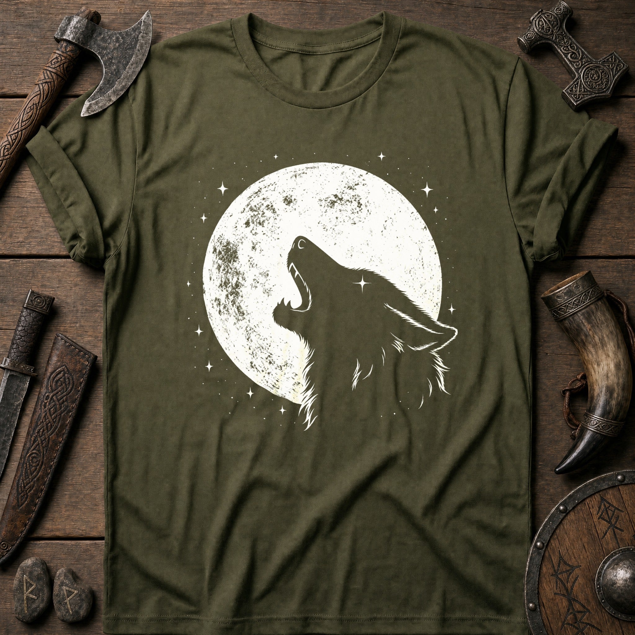 Wolf Swallows The Moon Viking T-Shirt US