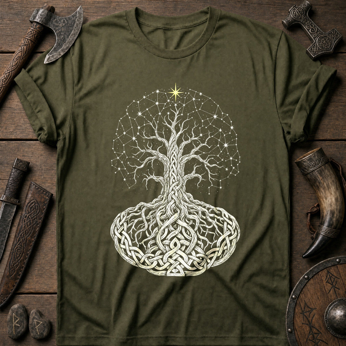 Yggdrasil Crown Of Stars Viking T-Shirt US