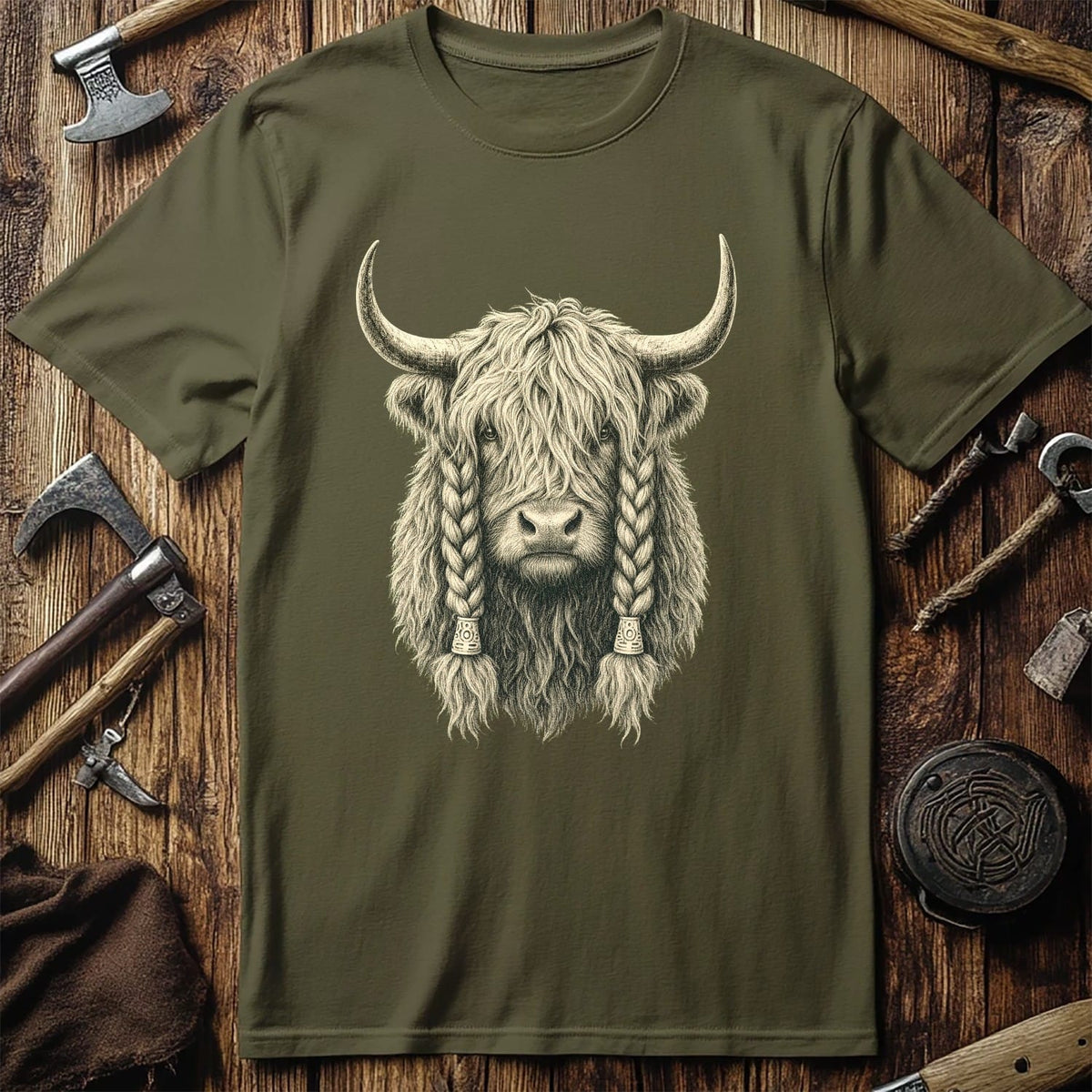 Highland Cow War Braids Viking T-Shirt EU