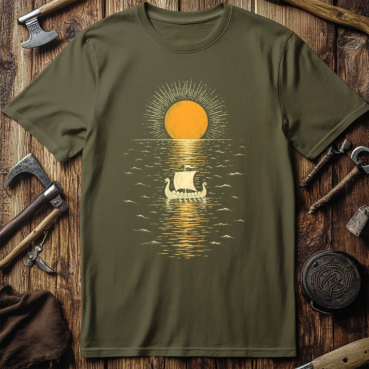 Midnight Sun Mirror Sea Viking T-Shirt EU