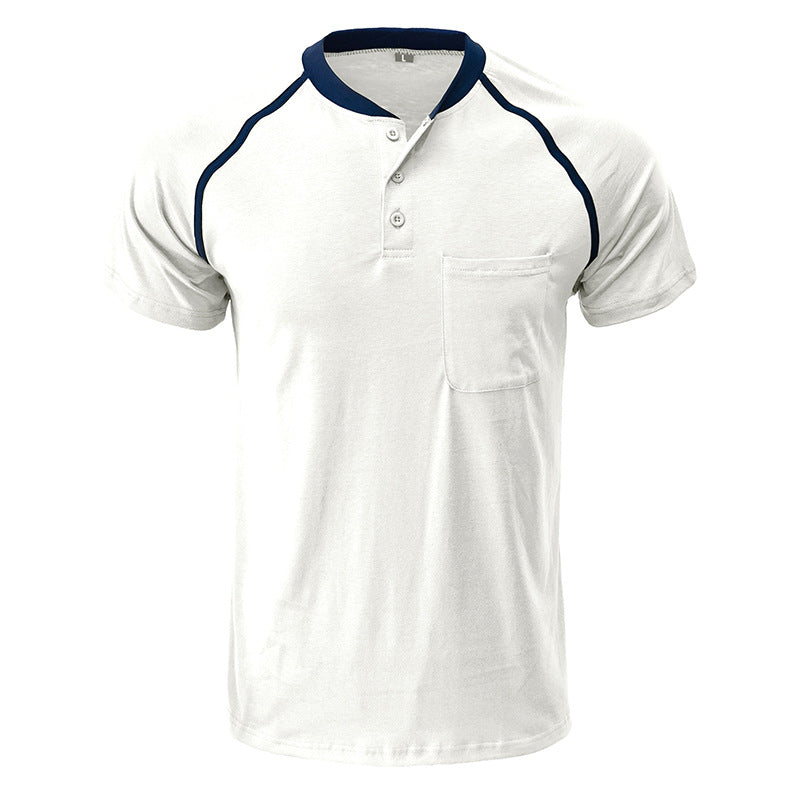 Men's Color Block Short Sleeve Henley T-Shirt