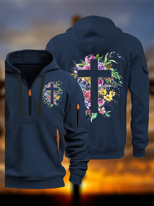 Cross Flower Jesus God Christian Zipper Hoodies