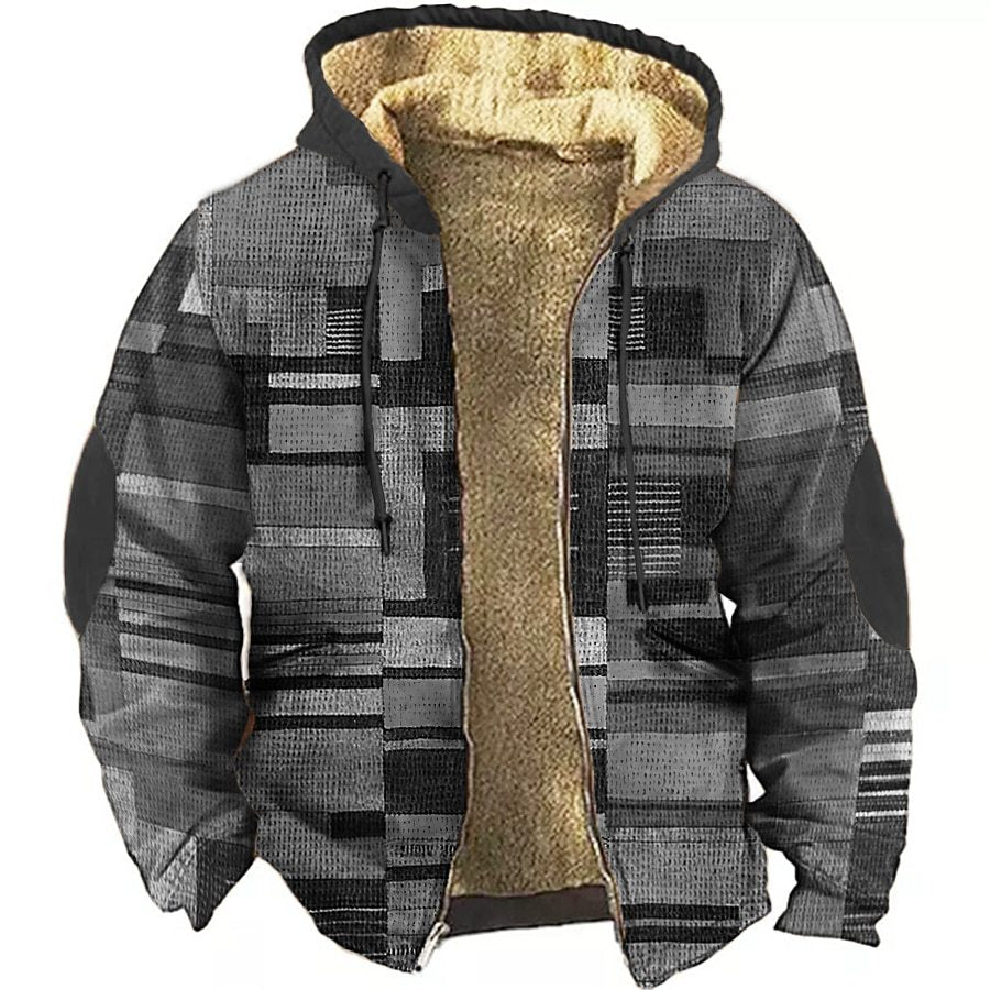Men's Christmas Retro Colorful Geometric Print Fleece Casual Zipper Holiday Outing Hoodie Coat Jacket