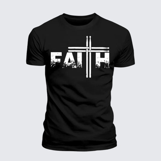 Luxe Mercerized Cotton Tee - Faith Drum Stick Cross