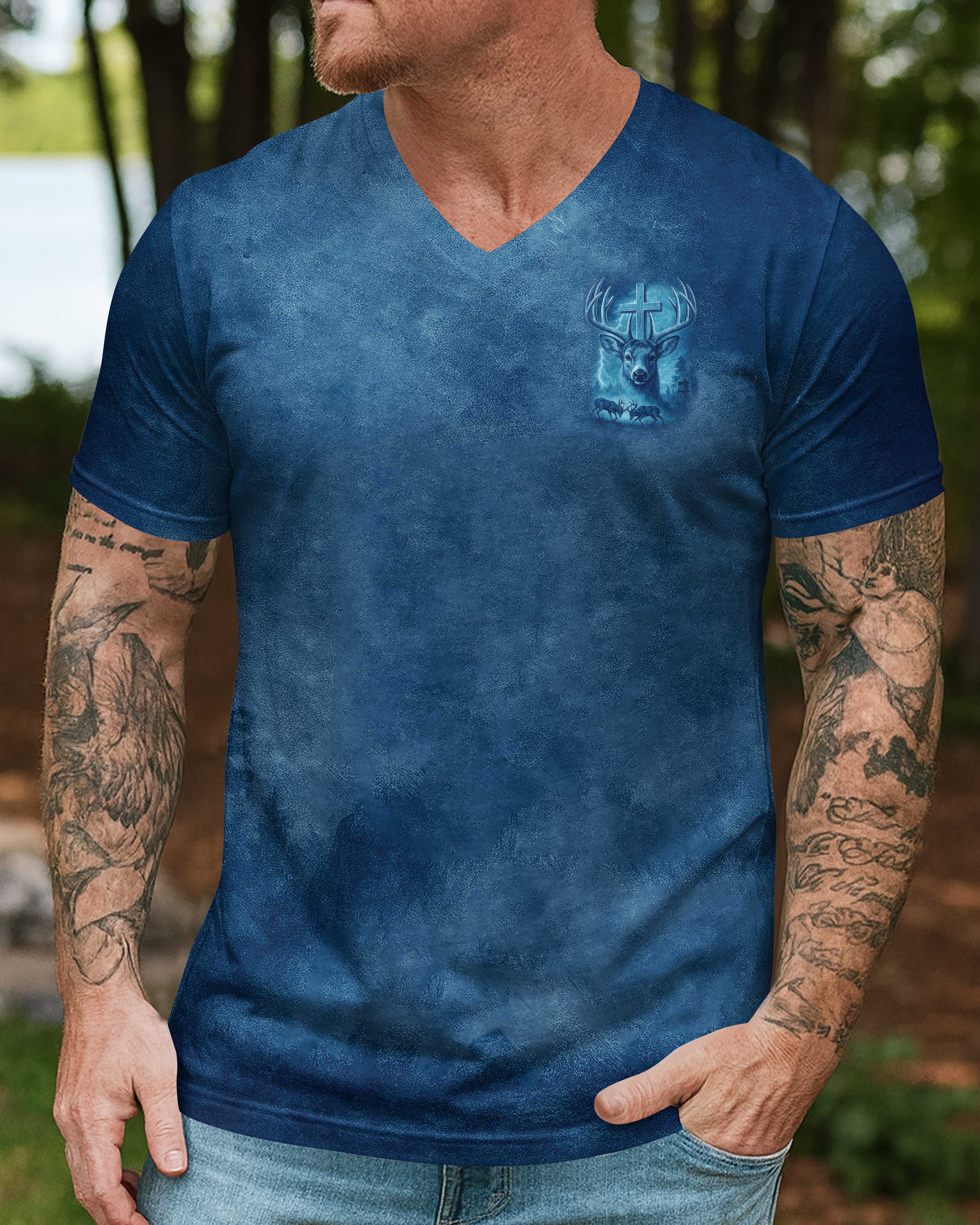 I've Got Hunting In My Veins And Jesus In My Heart Blue T-Shirt
