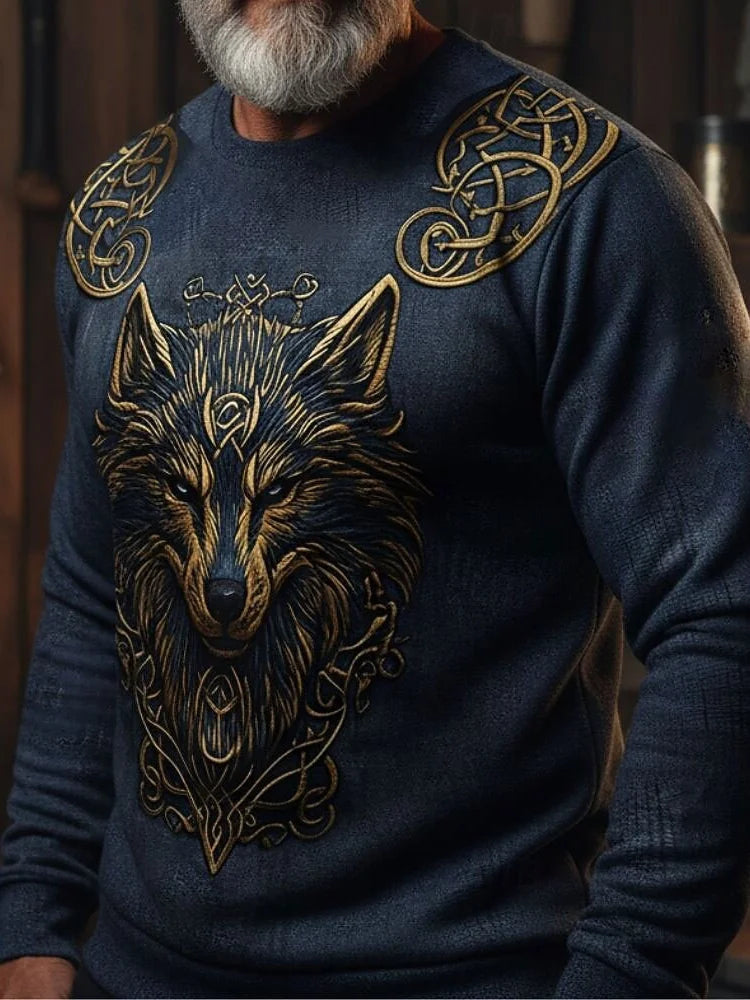 Men's Viking Wolf Celtic Knot Print Casual Sweatshirt
