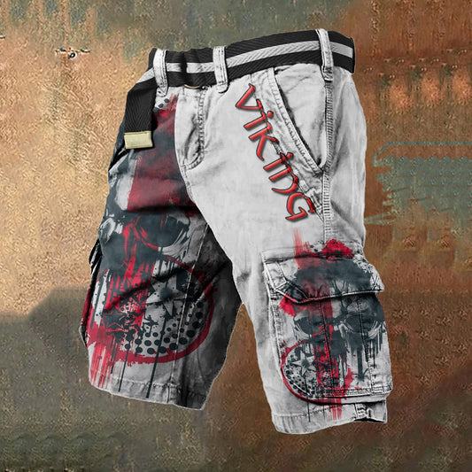Vintage Viking Skull Art Men's Work Shorts