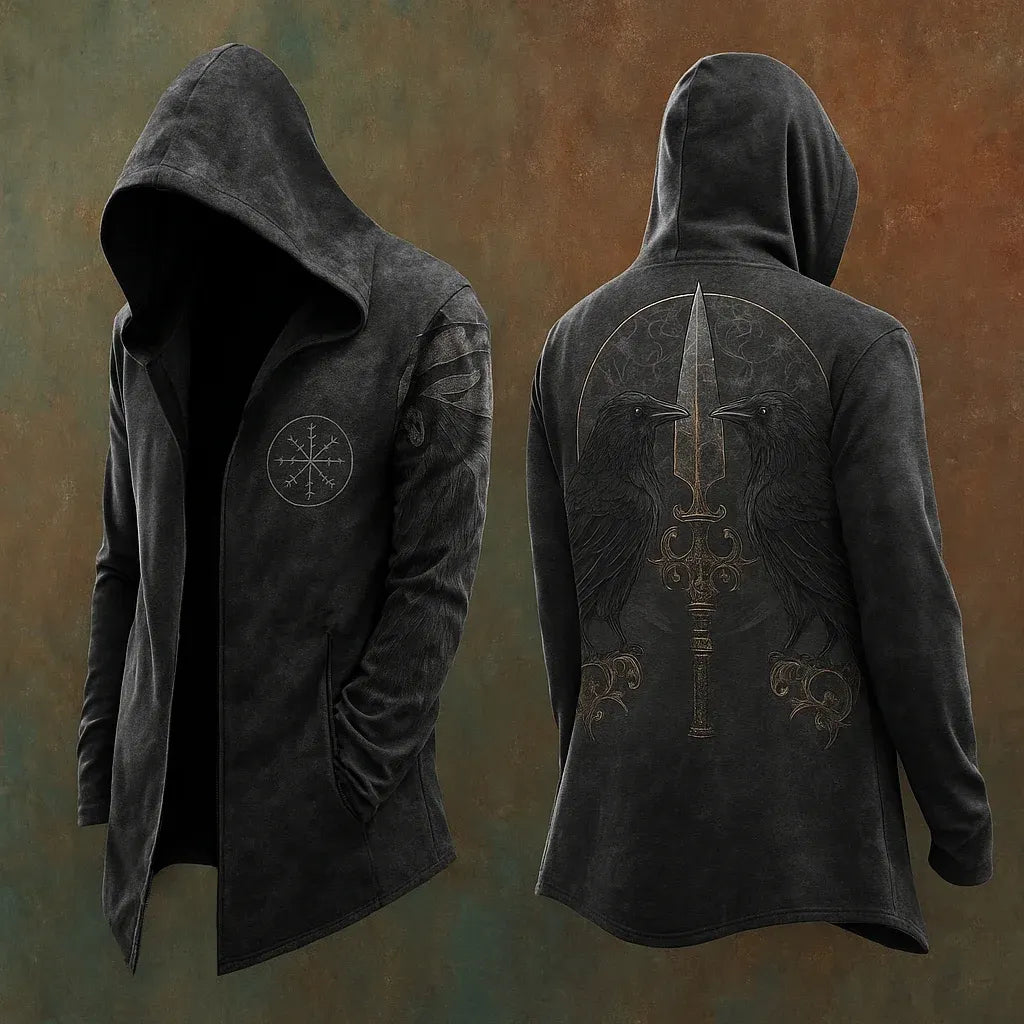 Men's Viking Mythology Raven Lævateinn Celtic Totem Hooded Jacket