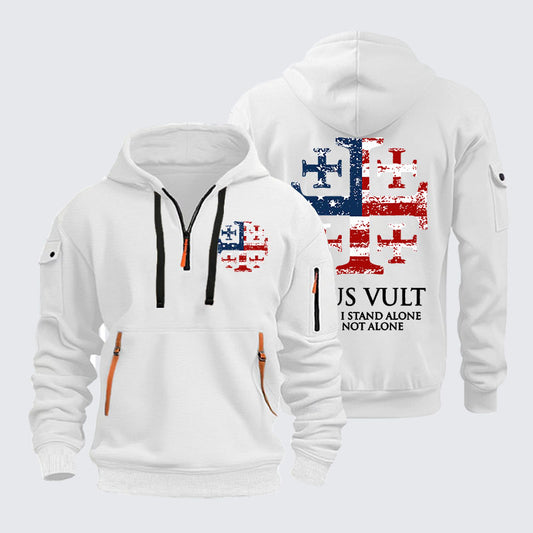 Zipper Hoodies - Deus Vult Jerusalem Cross Usa Flag Even If I Stand Alone, I Am Not Alone
