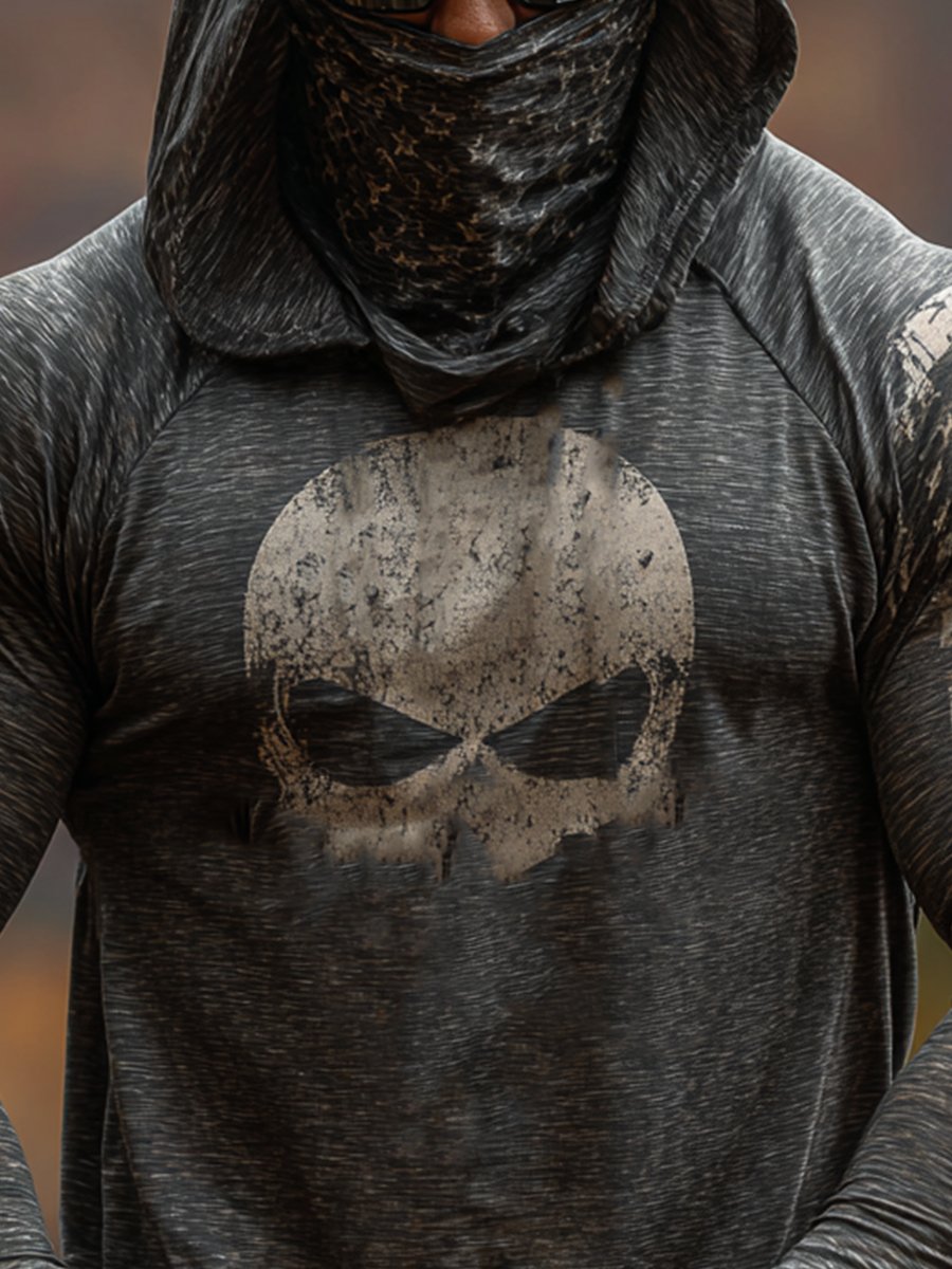 Men's Retro Outdoor Sun Protection Breathable Cooling Mask Hooded Sun Protection Long Sleeve Top
