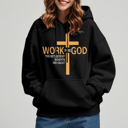 Classic Style Cross Work For God Fleece Lined Polyester Hoodie
