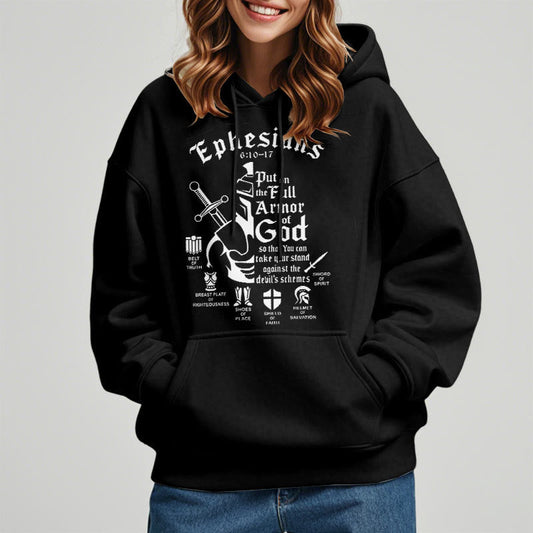 Quotation Style Full Armor of God Fleece Lined Polyester Hoodie