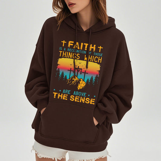 Colored Style Faith Is A Recognition Fleece Lined Polyester Hoodie