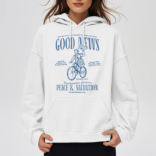 Quotation Style Good News Isaiah 52:7 Fleece Lined Polyester Hoodie