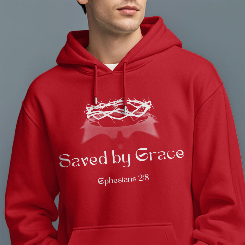Quotation Style Saved By Grace Crown Fleece Lined Polyester Hoodie